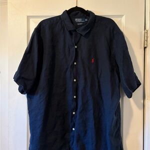Ralph Lauren Men's Dark Blue Casual Shirt 100% Linen
